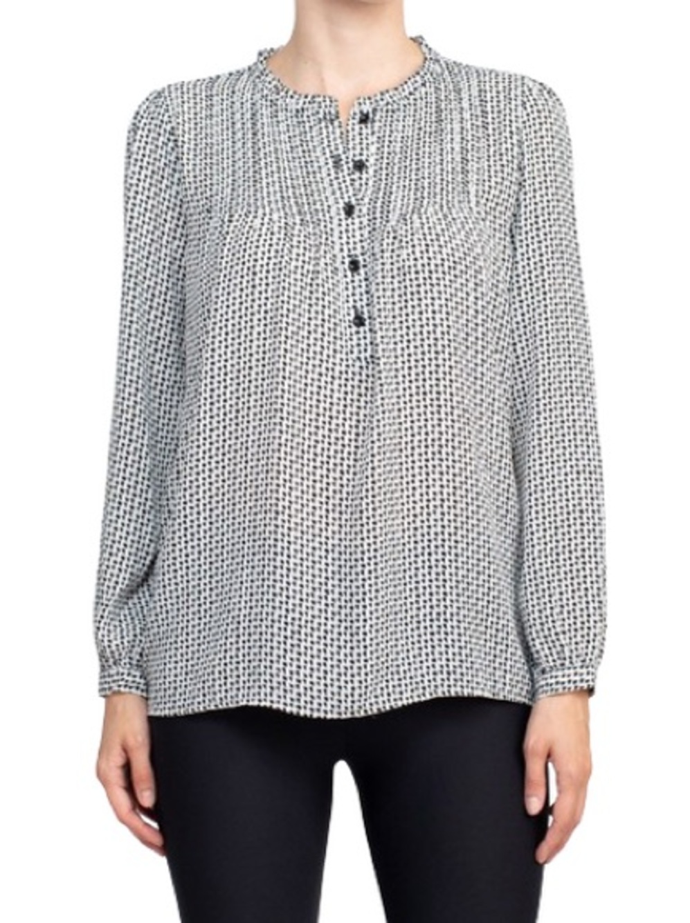 Adrianna Papell Black & White Patterned Long Sleeve Shirt